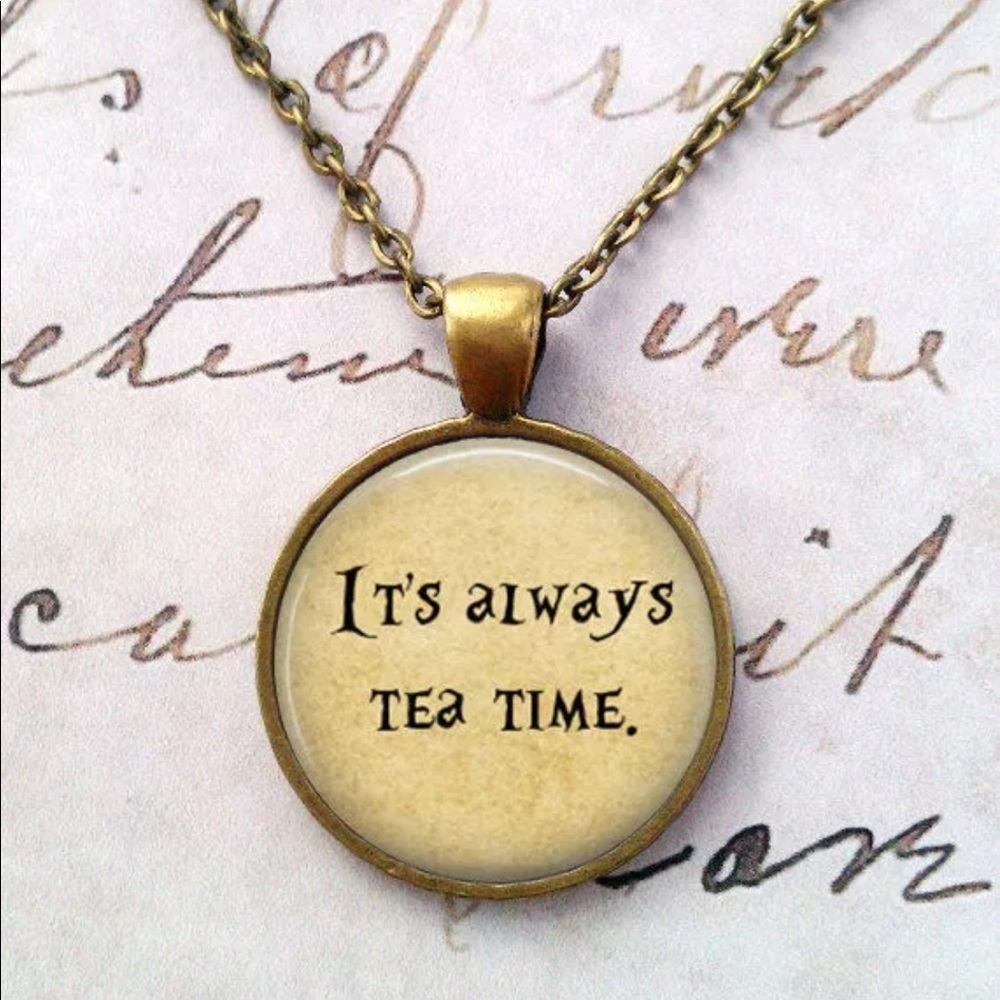 Alice in Wonderland Brass and Glass Necklace